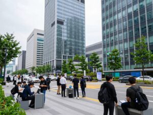 A bustling scene of Seoul showcasing innovative technology and startups at CES.