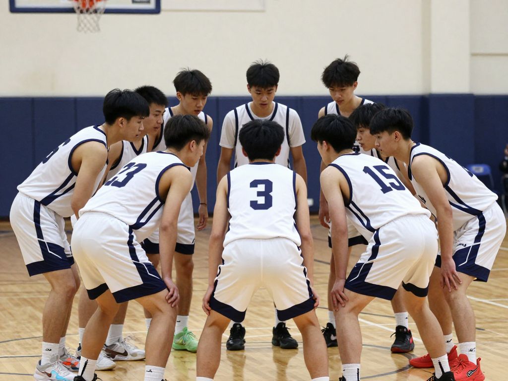Seven Lakes Spartans high school basketball team during a game.