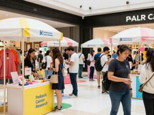 A vibrant scene from Shop The Sale Houston, showcasing local boutiques and shoppers.