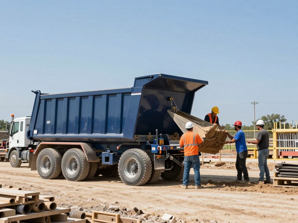 SmithCo side dump trailers operating at a construction site in Texas
