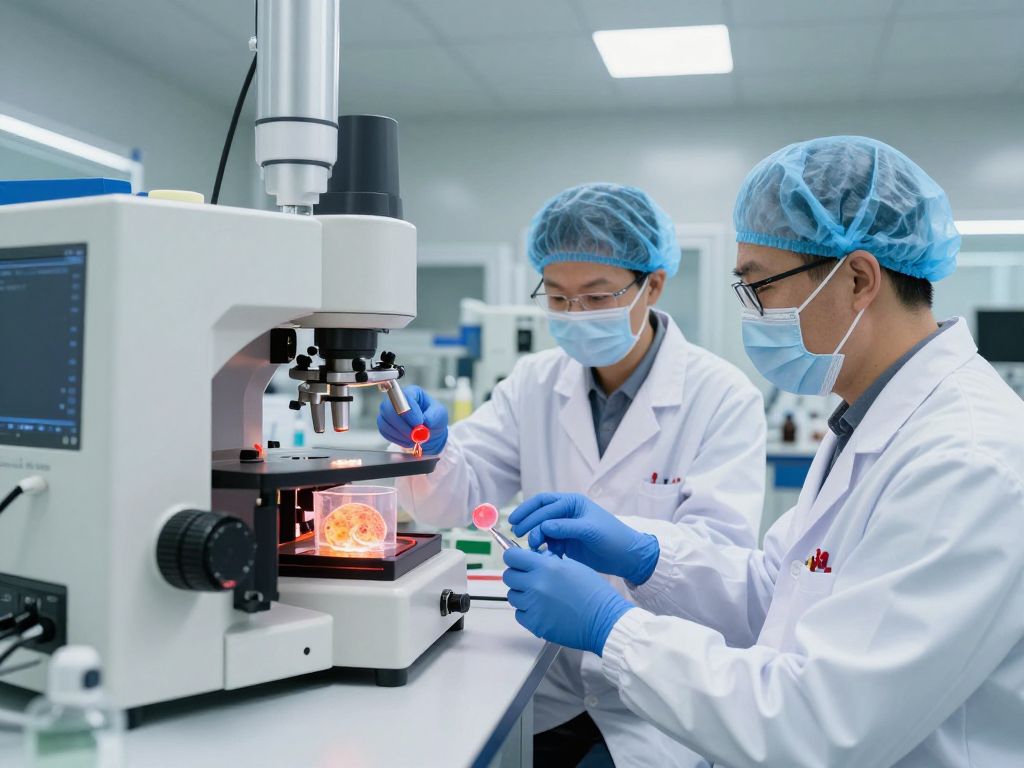 Image of a biotech lab with researchers working on advanced therapies