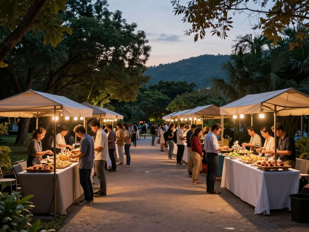 Couples enjoying tapas on lit trails at the Houston Arboretum