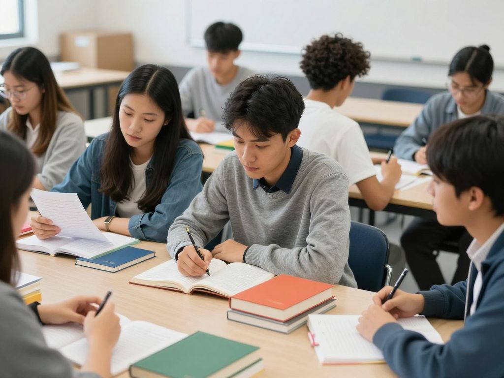 Students studying in a Texas A&M University classroom