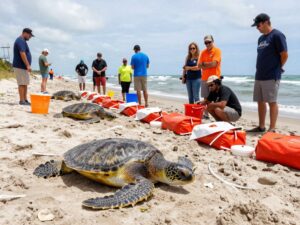 Community members gather supplies for sea turtle cold-stun rescue