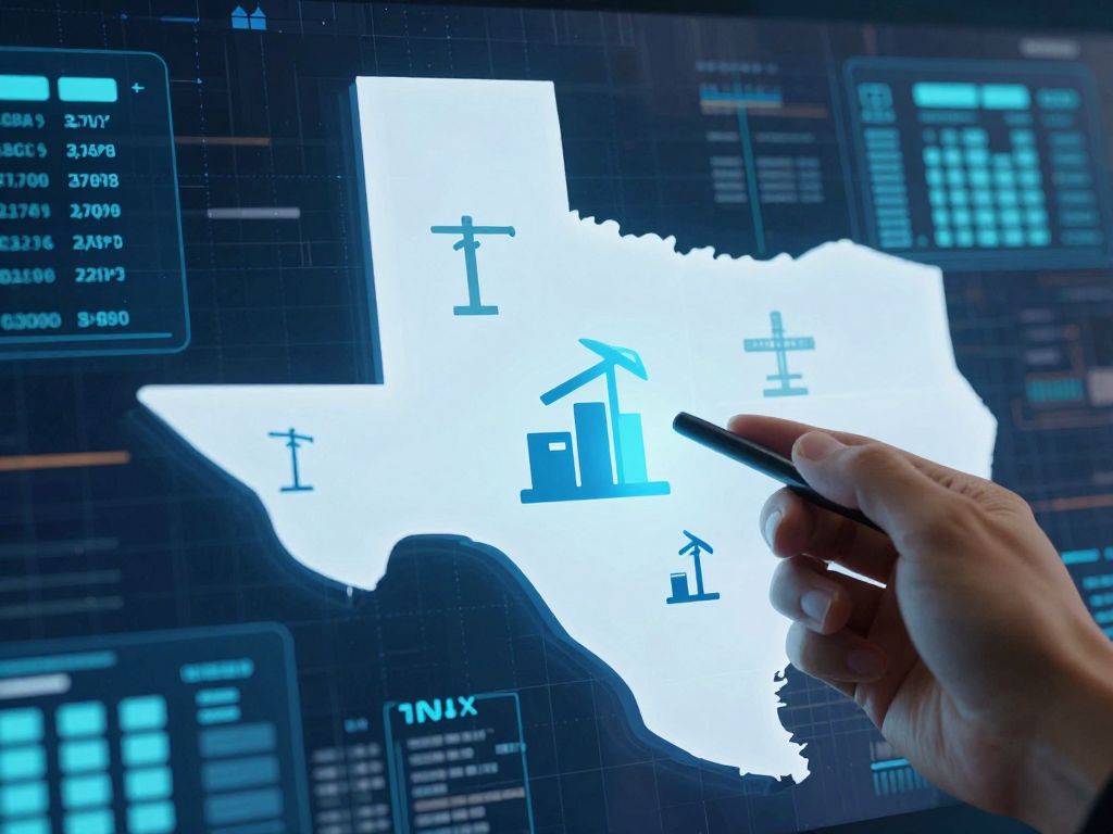 Illustration representing the Texas energy landscape with data centers