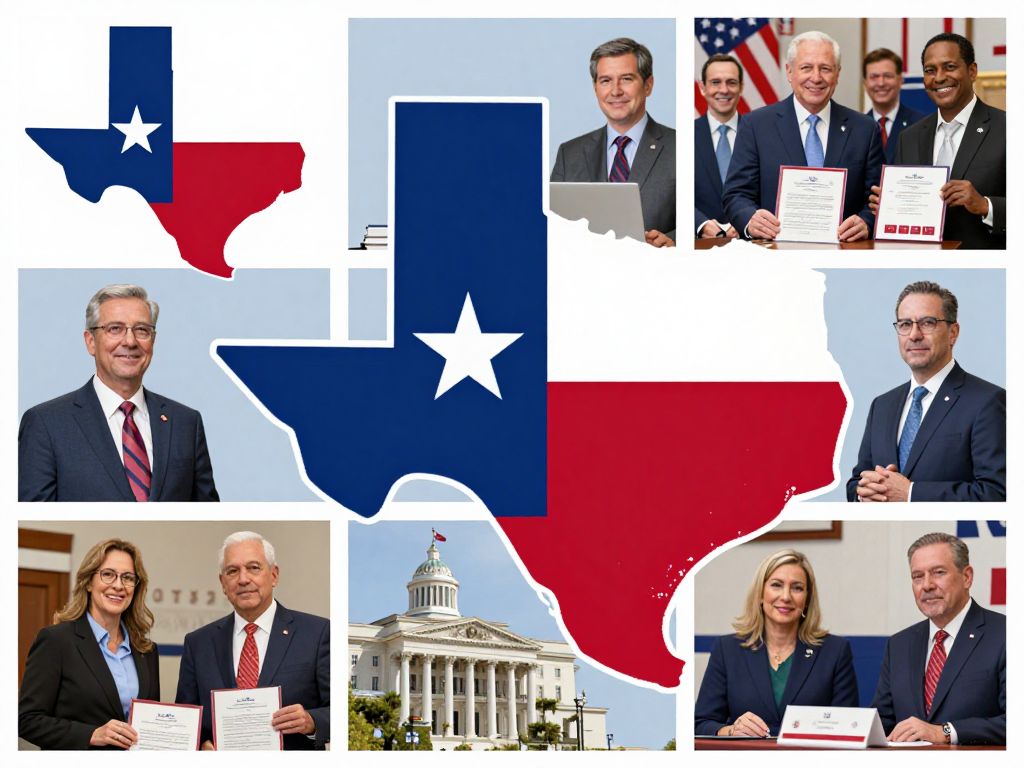 Collage representing the Texas gubernatorial election and civic engagement.