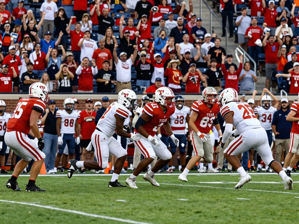 Football players in action during a high school game in Texas