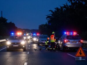 Emergency responders at a highway collision site