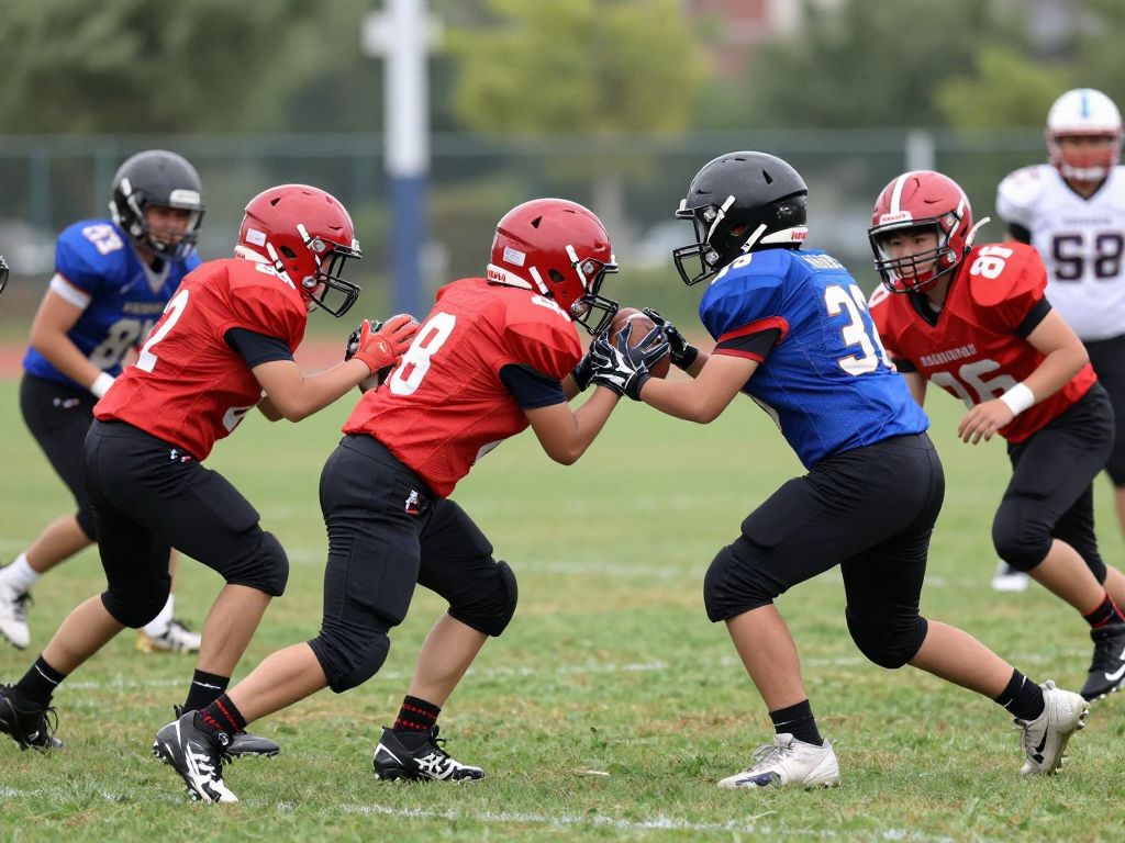 Young athletes practicing American football at Tomball West High School