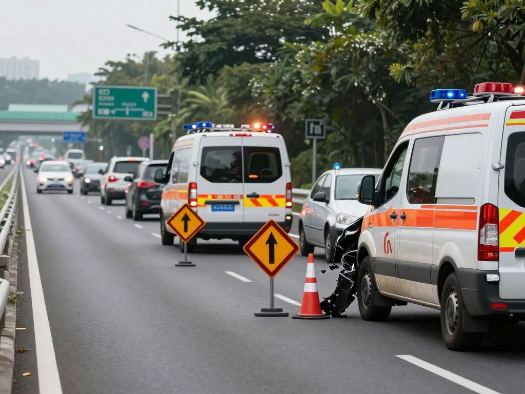 Emergency services responding to a traffic accident on Interstate 45