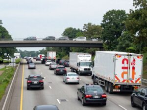 Emergency vehicles responding to a traffic incident at the Houston Avenue bridge