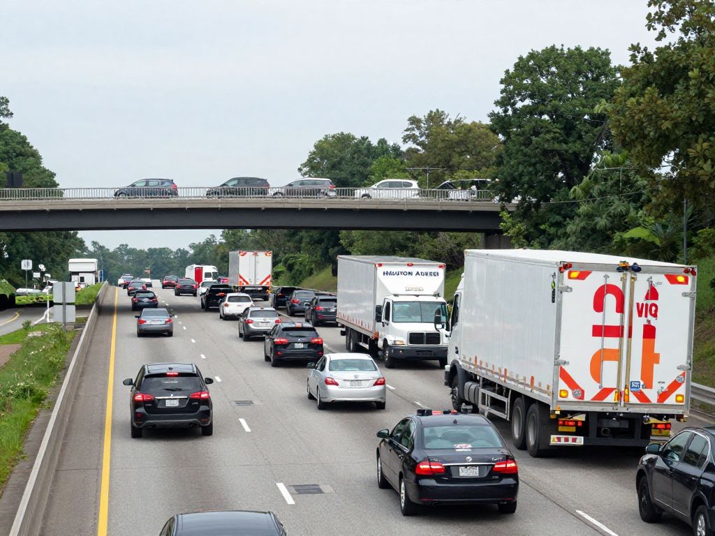 Emergency vehicles responding to a traffic incident at the Houston Avenue bridge