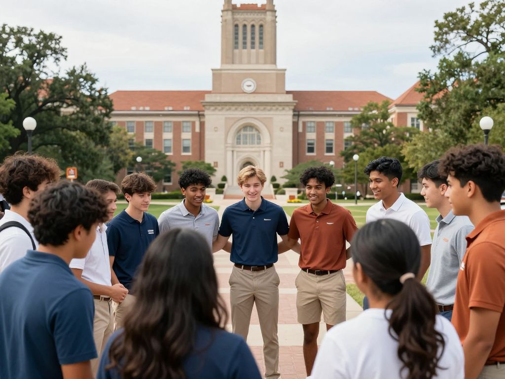 Student-athletes at the University of Texas engaged in learning and teamwork.