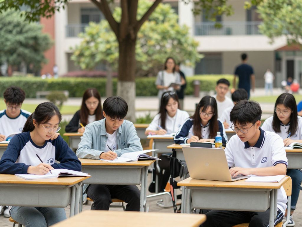 Students at UT Austin engaging in academic activities on campus