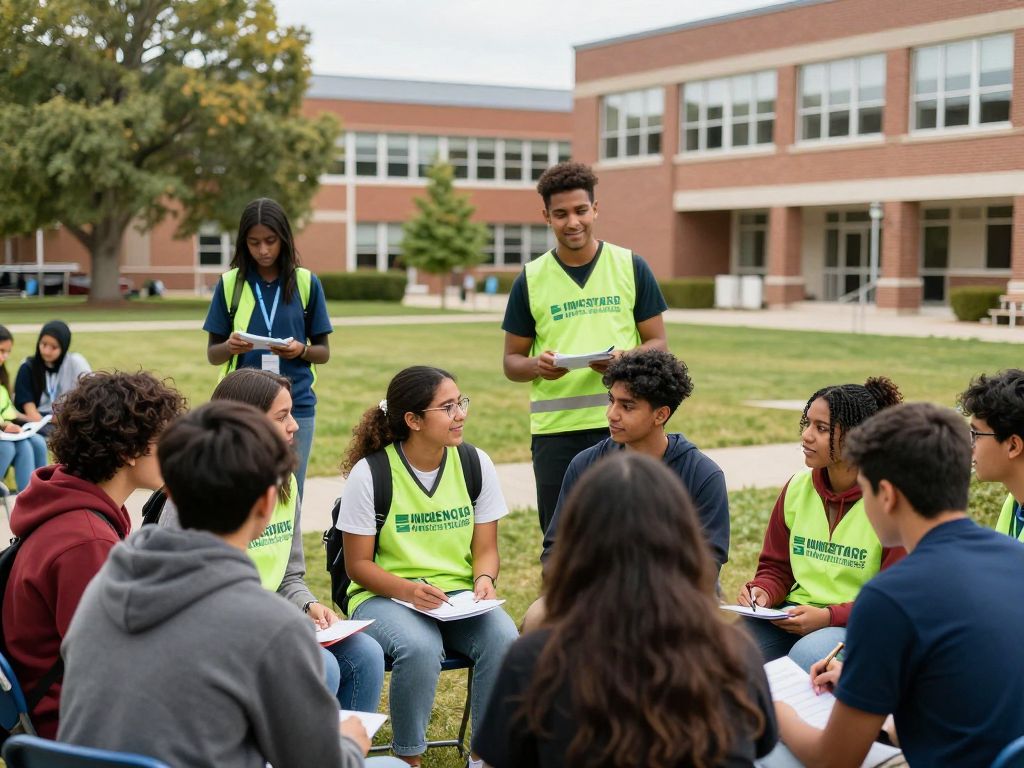 Students participating in community engagement activities at UT Austin