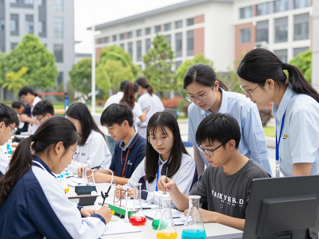 Students engaging in research activities at UT Austin