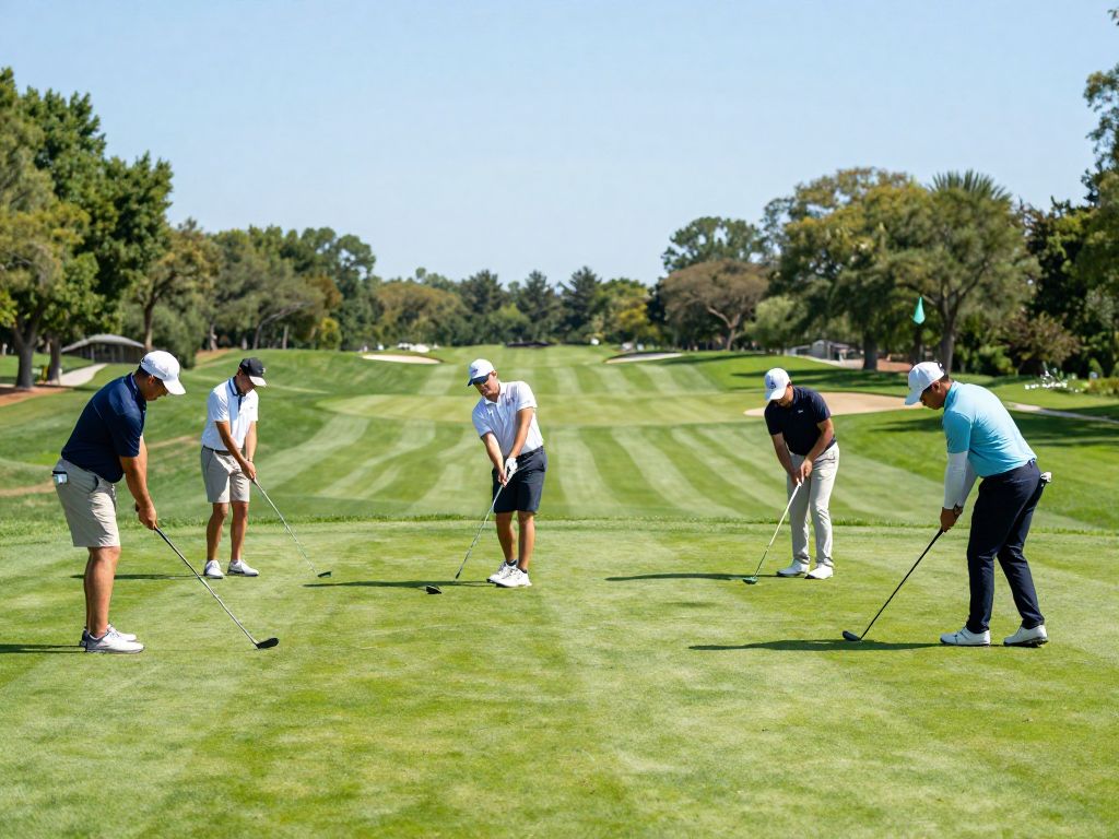 Collegiate golfers competing at a golf tournament