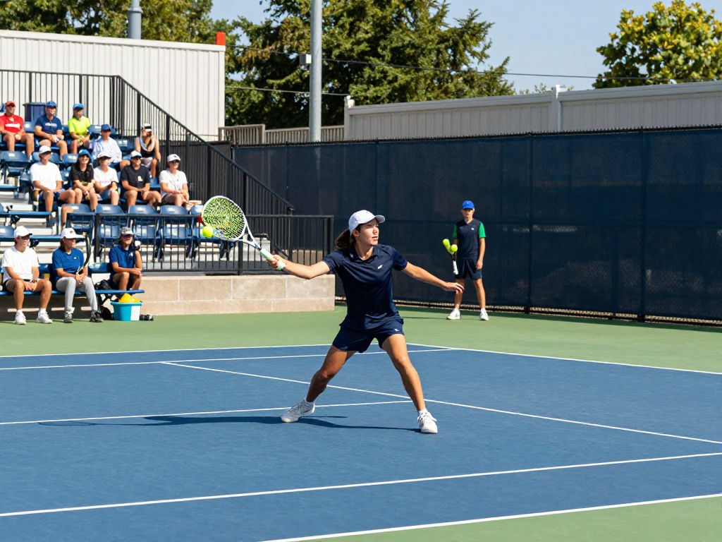 University of Texas Women's Tennis players competing during their season opener against Pepperdine.