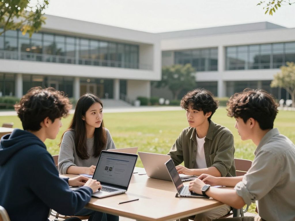 Students studying law and artificial intelligence on campus