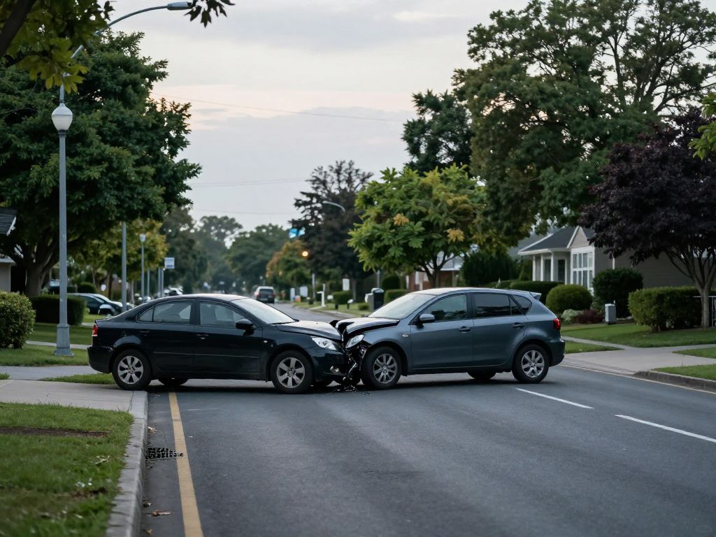 Accident scene in Warner Robins showing damaged vehicles on a quiet road.