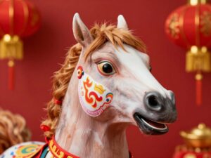 Colorful horse mask design for Lunar New Year stamp