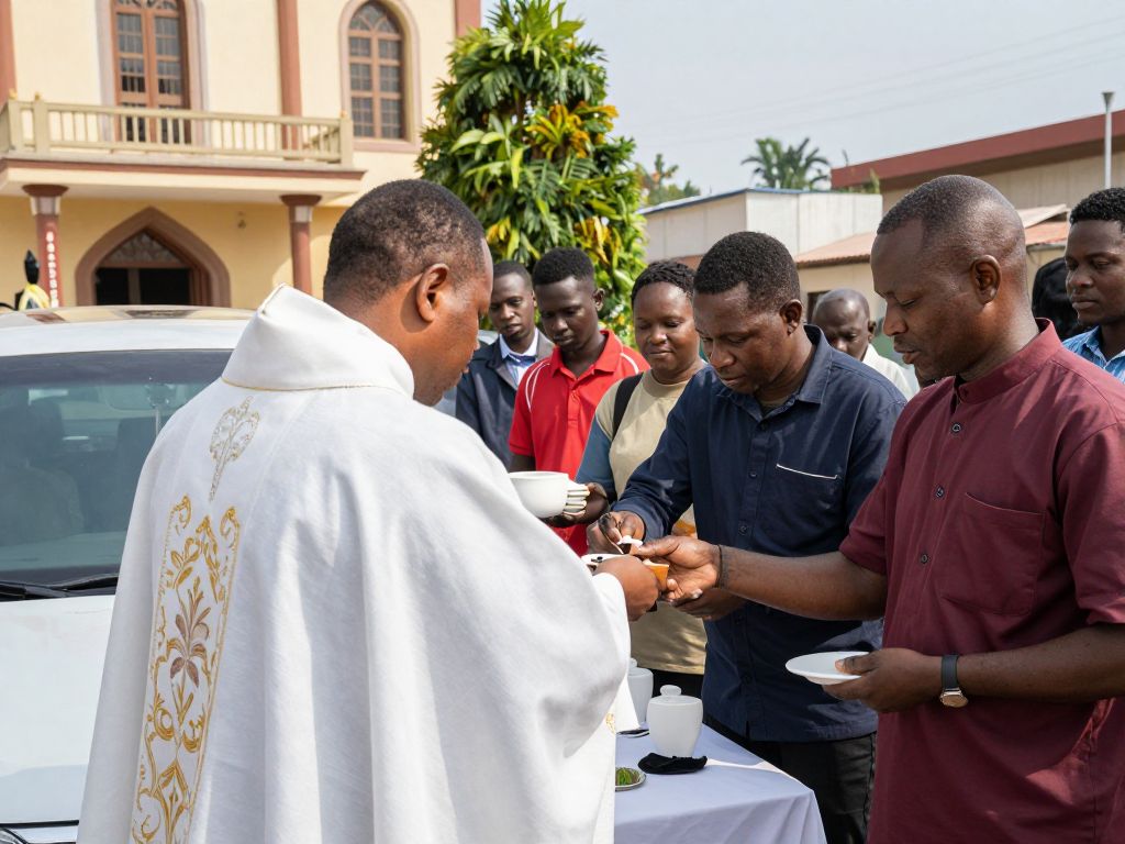 Participants receiving ashes during drive-through Ash Wednesday service in Houston
