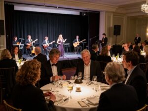 Guests enjoying the Auction of Arias gala at Rice University's Baker Institute.