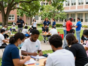Local residents engaging in wellness activities at Be Well Beaumont event.
