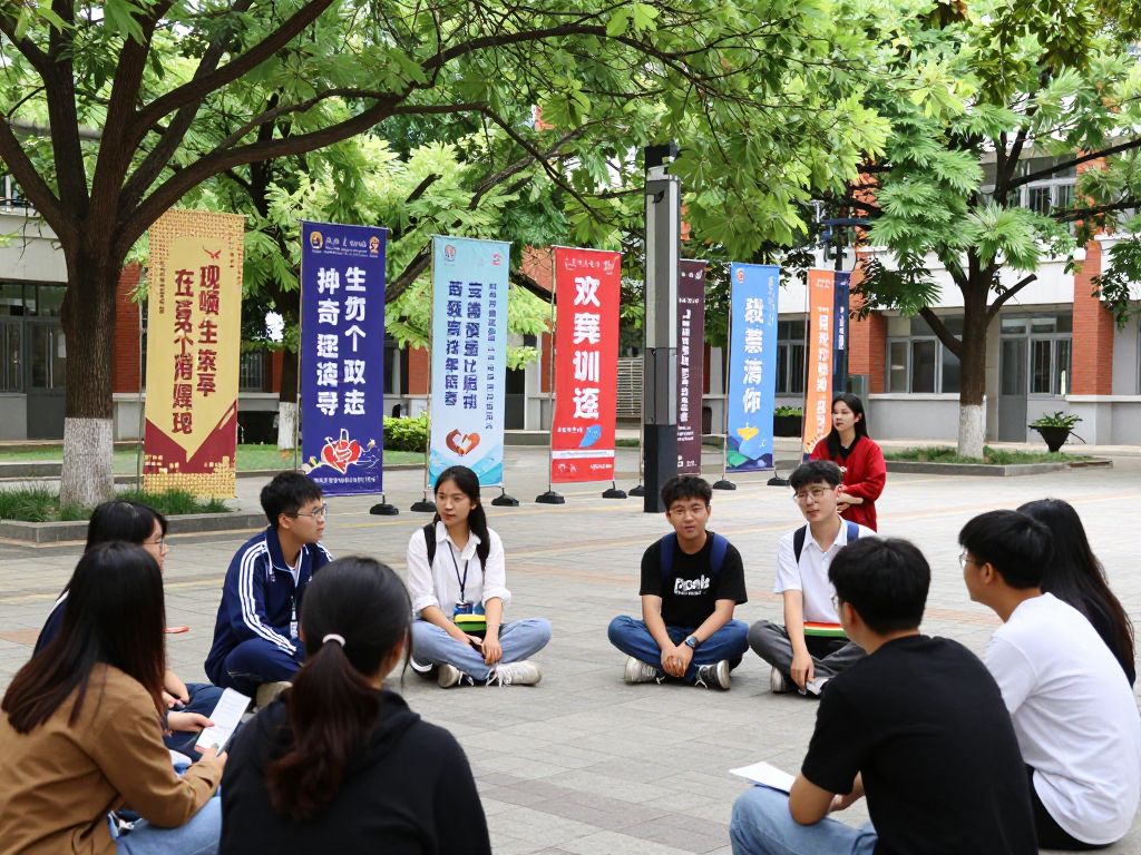 Students discussing political campaigns at UT Austin