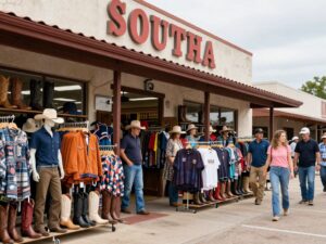 Exterior view of Cavender's Boot City store in New Braunfels, TX.