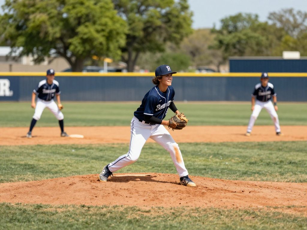 Players in action during a high school baseball game in Central Texas
