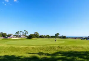 Golf tournament action on a beautiful course