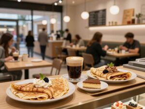 Interior of Coco Crepes & Coffee with patrons enjoying meals