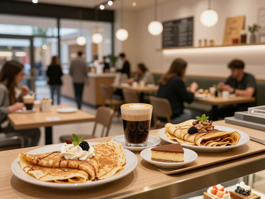 Interior of Coco Crepes & Coffee with patrons enjoying meals