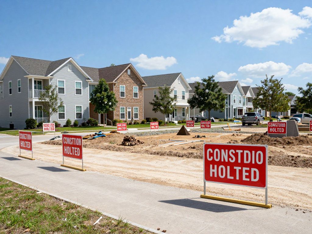 Colony Ridge construction site with halted signs in Houston, Texas.