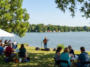 Lake Conroe hosting community events with attendees enjoying the scenery