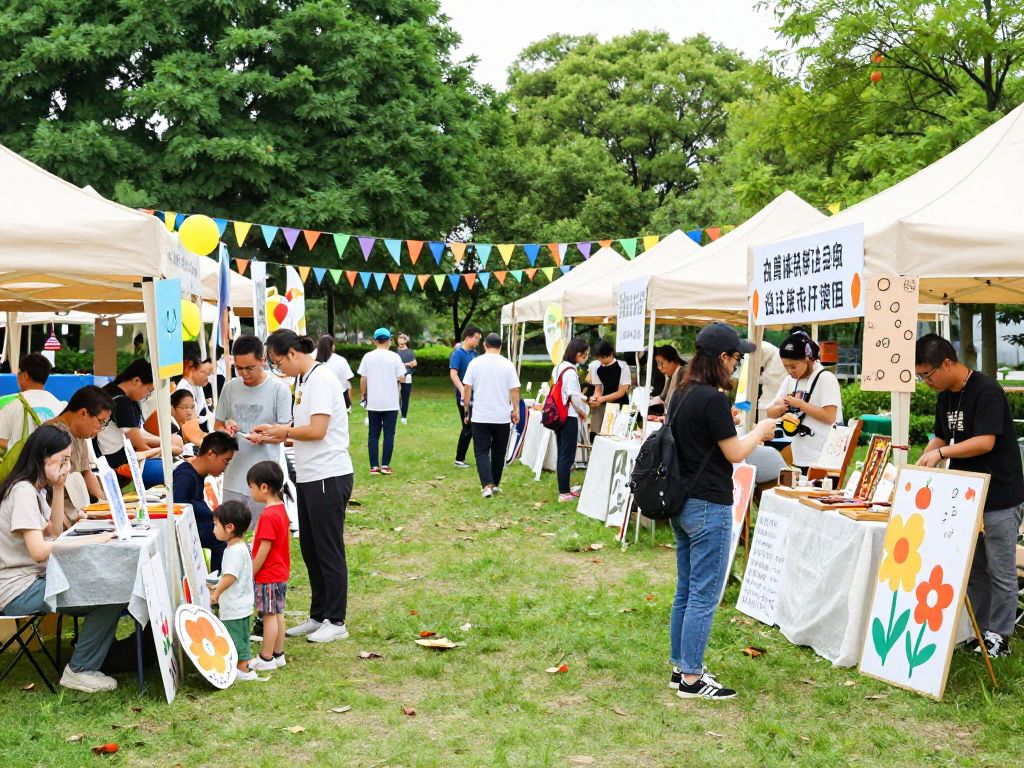 Families enjoy a community event in New Caney with local vendors.