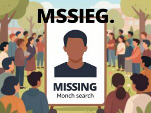 Community members searching for a missing person