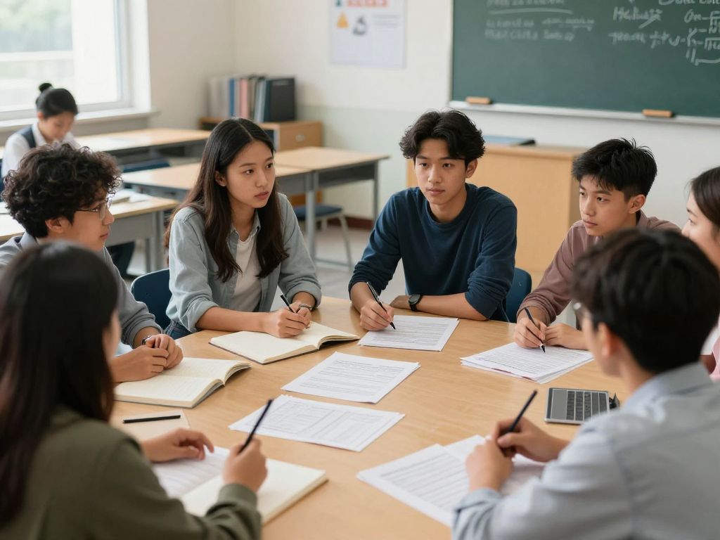 Students engaging in a classroom discussion about academic integrity and controversial topics