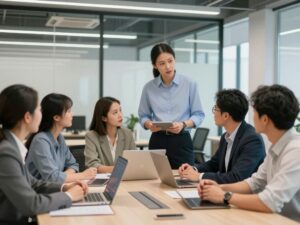 Team meeting discussing leadership strategies at Fertitta Entertainment