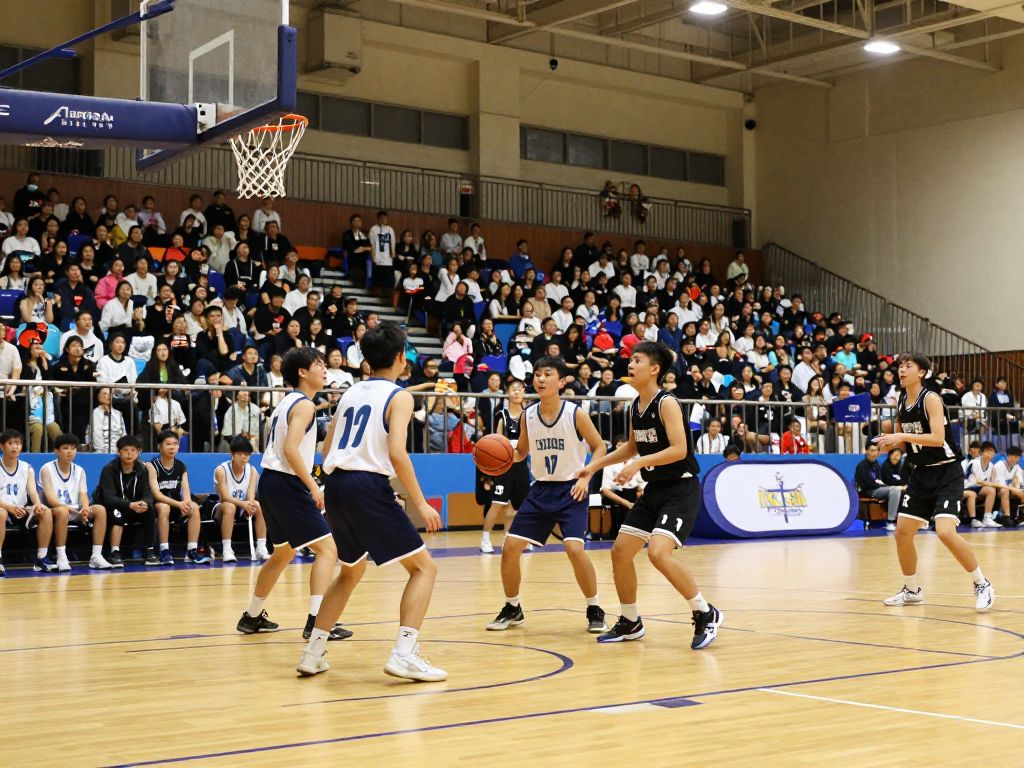 Haltom Buffalos and Sam Houston Texans high school basketball teams playing in a basketball game
