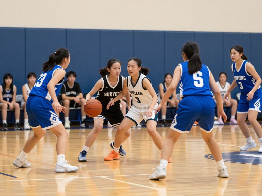Girls basketball players competing on the court in Southern California.