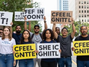 Diverse individuals gathered for a protest in Houston against intimidation.