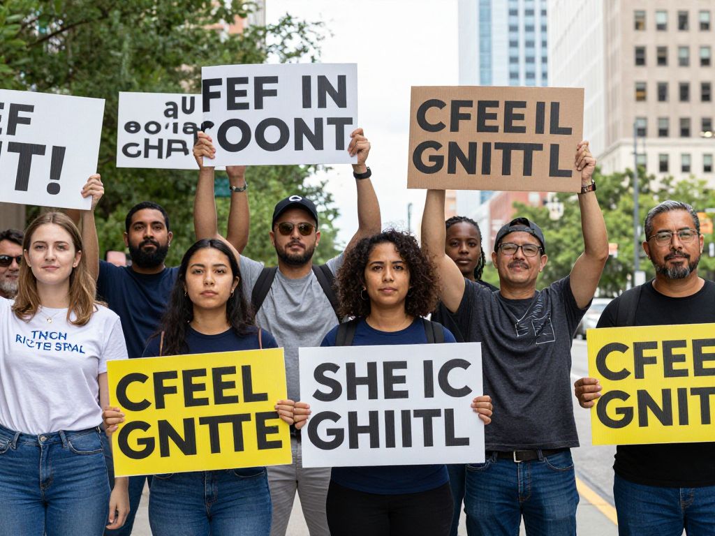 Diverse individuals gathered for a protest in Houston against intimidation.