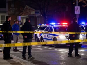 Police scene in Houston after a security guard was fatally shot during a robbery.