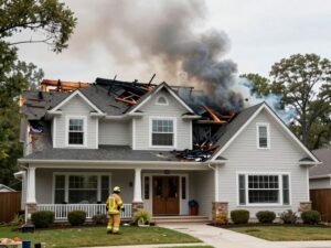 Damage from a multi-million dollar home attic fire in Houston