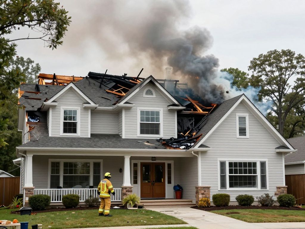 Damage from a multi-million dollar home attic fire in Houston