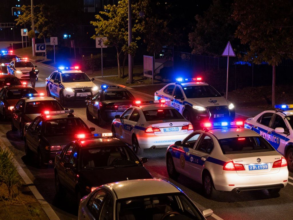Scene depicting a car meet with police presence following a shooting incident in Houston.