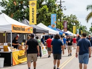 Scene from Houston food festival showcasing local vendors and diverse cuisine.