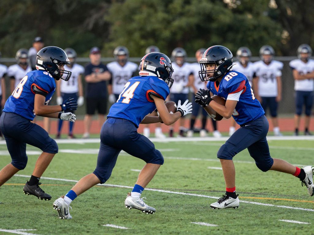 Young athletes playing in a Houston high school football game.